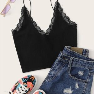 SHEIN Black Lace Detail Cami Top